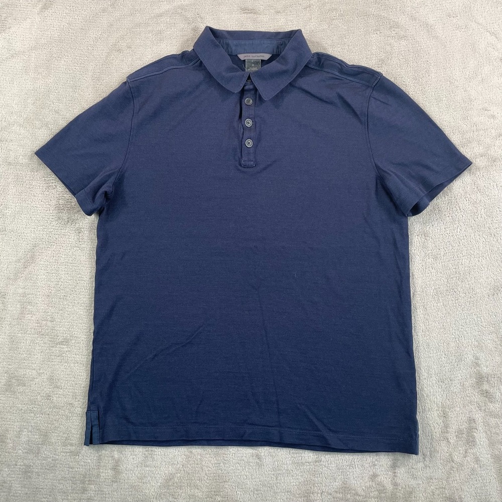 John Varvatos Collection Polo Shirt Men Medium Navy Silk Short Sleeve Designer